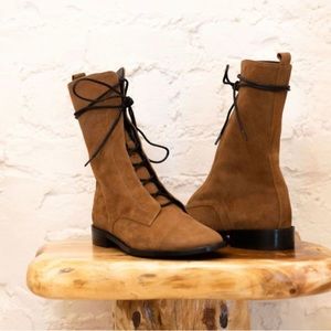 Hand made Italian Amaretto Suede lace up boots